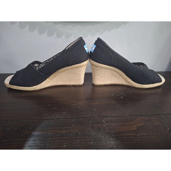 EUC Toms Calypso Black Peep Toe Espadrille Hemp Wedge/Sz. 9 - Picture 2 of 9